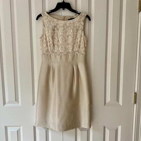 Petite Cocktail Dress Beaded Bodice Sleeveless Size 4 Petite Ivory Lace - Picture 1 of 15